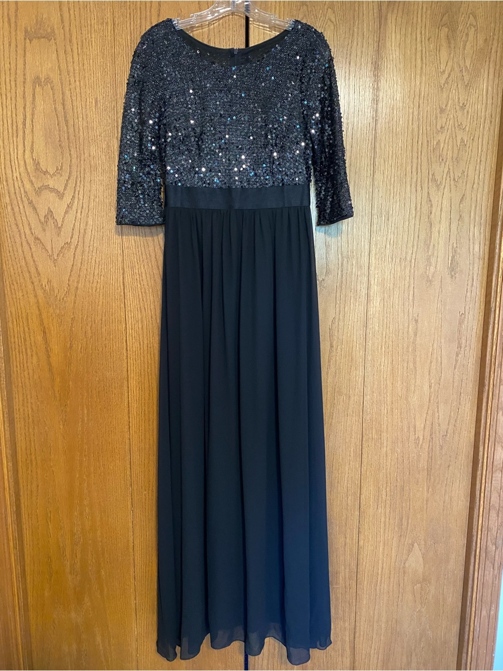 Ever Pretty Black Sequin Bodice Long Sleeve Evening Gown